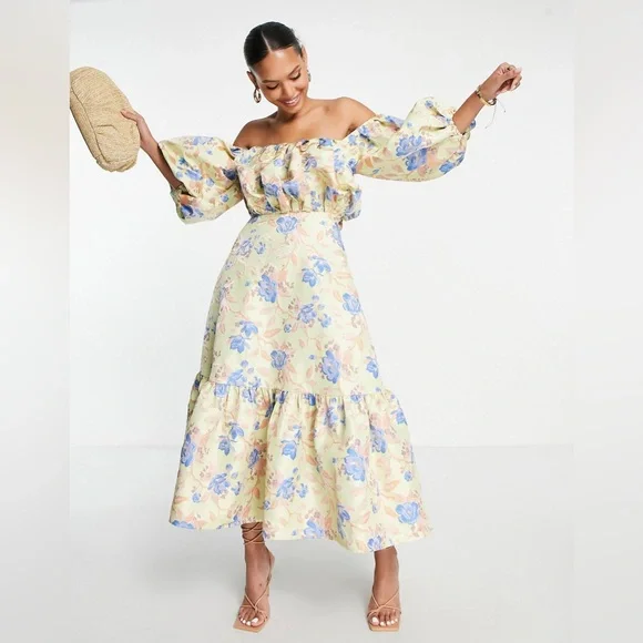 Asos Edition Blouson Sleeve Midi Dress ASOS EDITION Blouson Sleeve Cut Out Midi  Dress In Oversized Floral
